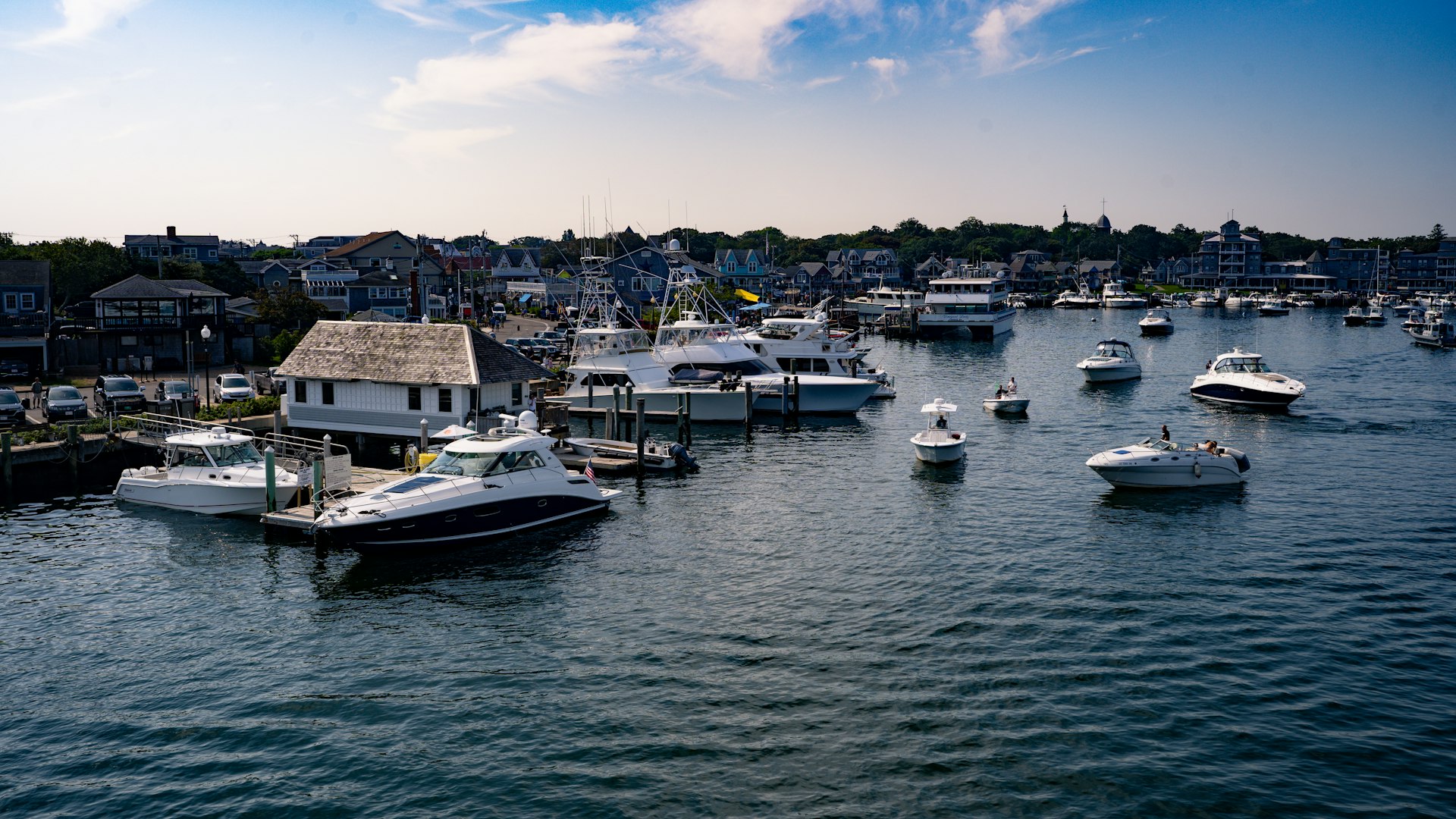 Island harbor filled with boats