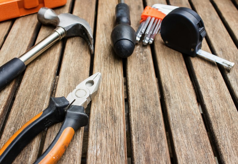 Carpentry tools on a workbench